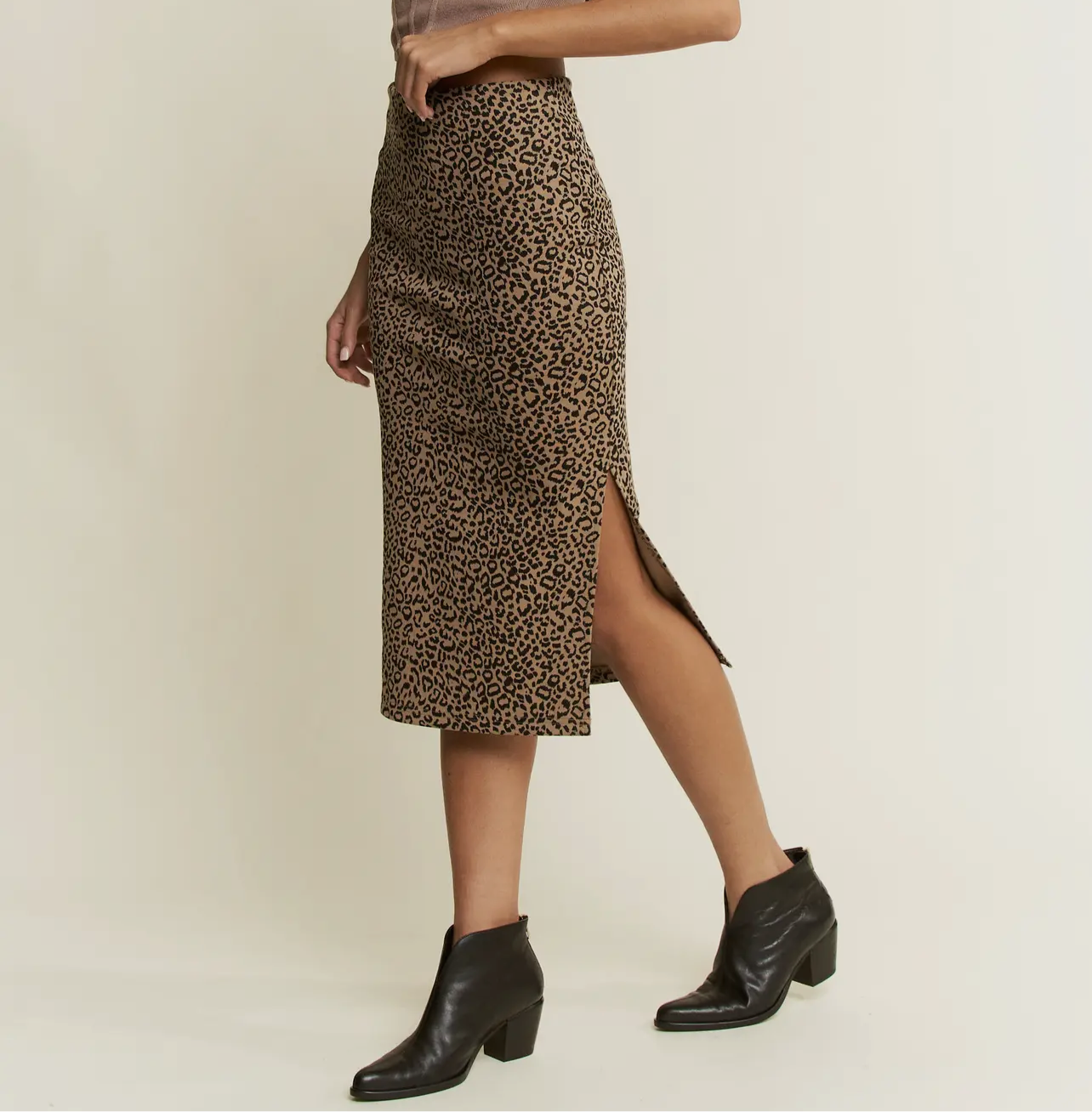 Leopard Midi Skirt - Latte