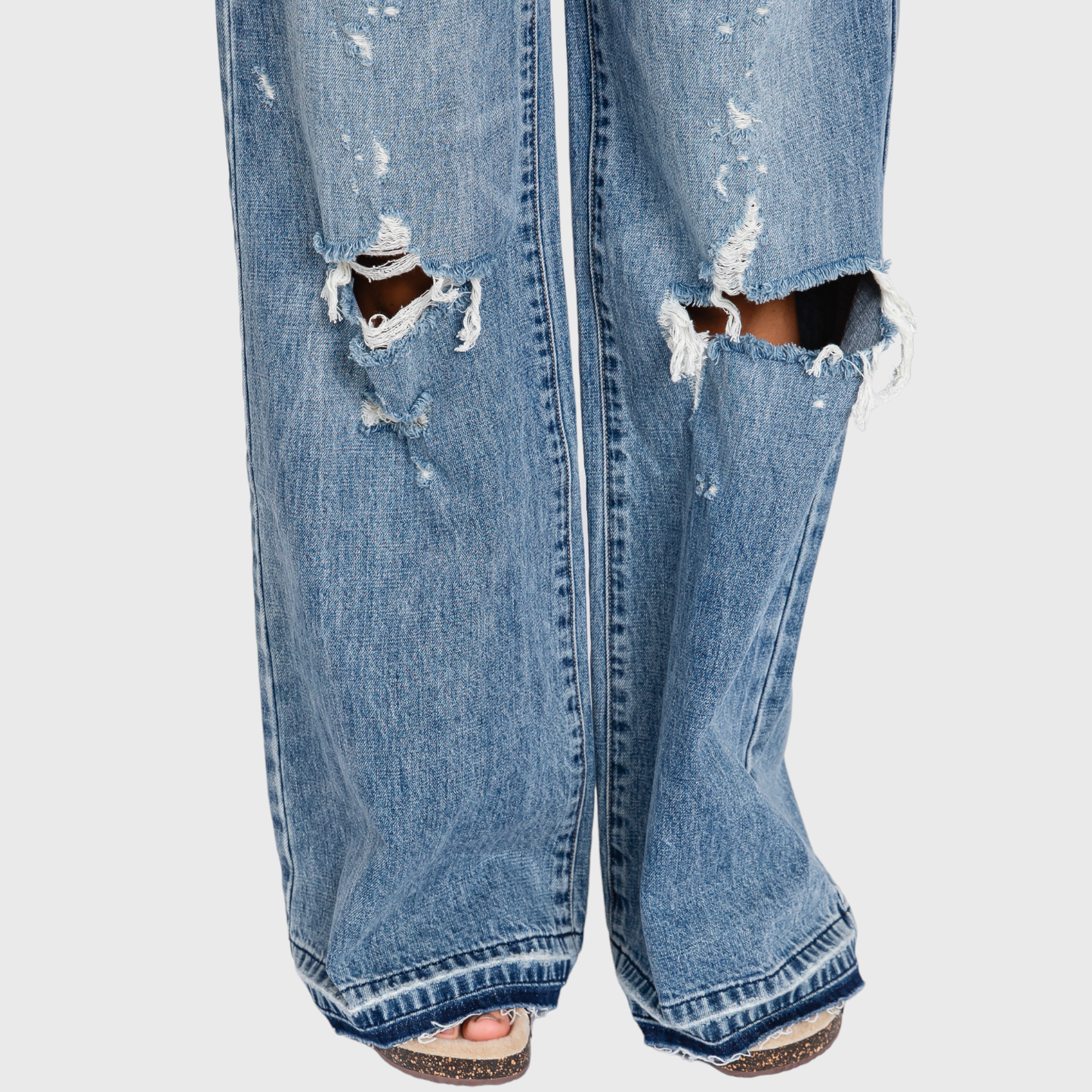 Distressed High Rise Wide Leg Jeans
