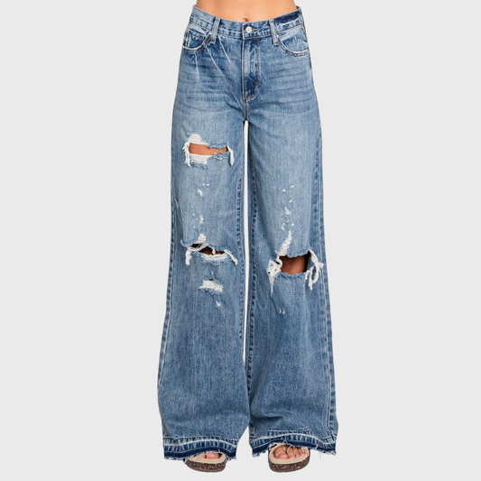 Distressed High Rise Wide Leg Jeans